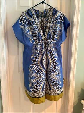 Banana Republic Blue Printed Mini Dress with Olive Trim